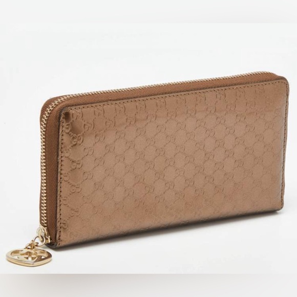 GUCCI Bronze Guccissima Patent Leather Zip Around Wallet - Picture 2 of 10